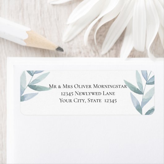 Blauwe Waterverf Eucalyptusbladeren Etiket (Insitu)