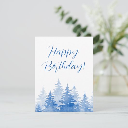 Blauwe Waterverf Evergreen Trees Kaart (Staand voorkant)