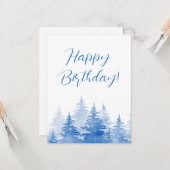 Blauwe Waterverf Evergreen Trees Kaart (Voorkant / Achterkant in situ)