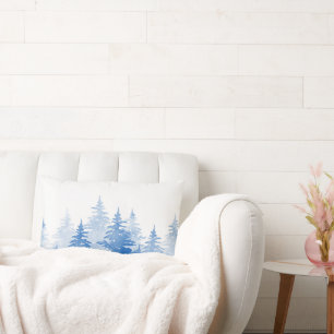 Blauwe Waterverf Evergreen Trees Kussen