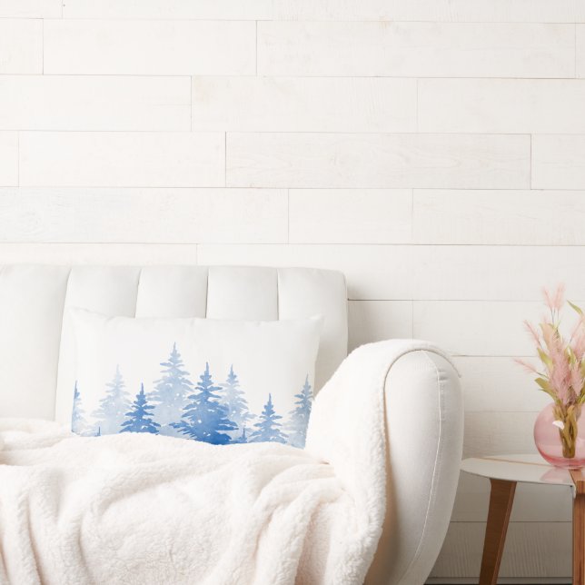 Blauwe Waterverf Evergreen Trees Kussen (Bank)