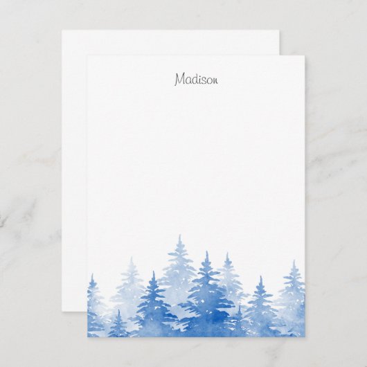 Blauwe Waterverf Evergreen Trees Notitiekaartje (Voorkant / Achterkant)