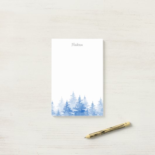 Blauwe Waterverf Evergreen Trees Post-it® Notes (Op bureau)