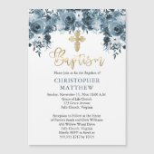 Blauwe Waterverf | Faux Gold Boy Baptisme Magnetische Uitnodiging (Voorkant)