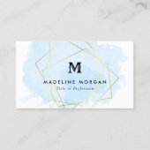 Blauwe Waterverf Faux Gold Geometric Monogram Visitekaartje (Voorkant)