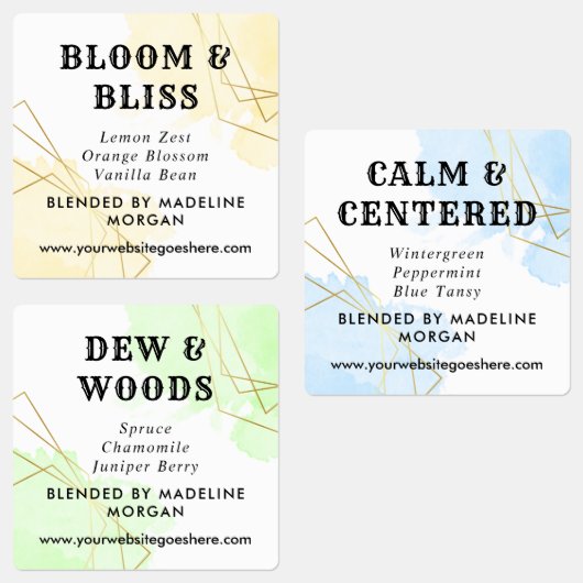 Blauwe Waterverf Faux Gold Geometrische etherische Labels (Groep)