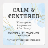 Blauwe Waterverf Faux Gold Geometrische etherische Labels (Design 2)