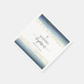 blauwe waterverf FAUX gouden folie details doop Servet (Hoek)