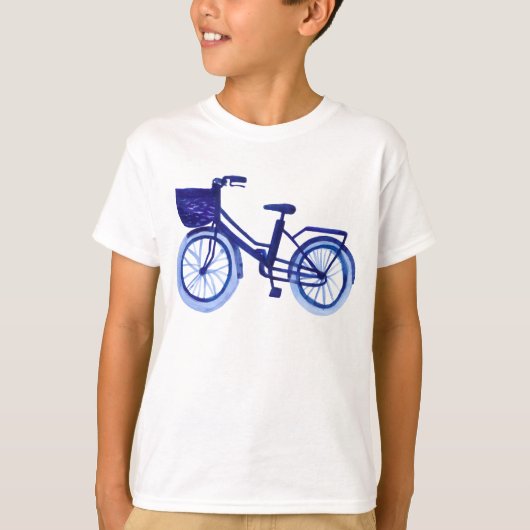 Blauwe Waterverf fiets T-shirt (Voorkant)