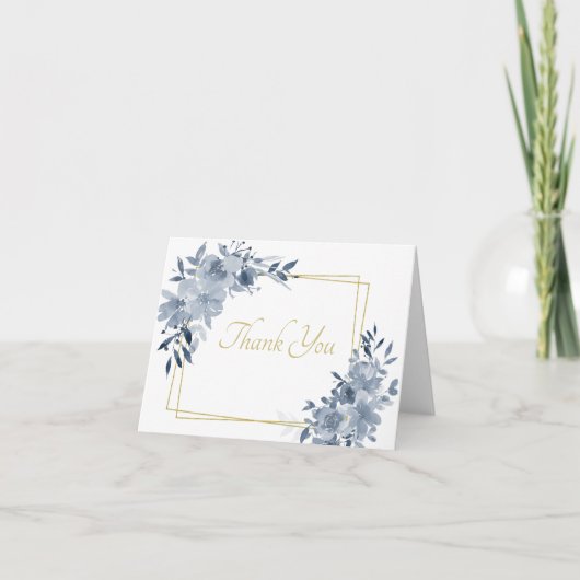 Blauwe waterverf flora met gouden lijst bedankt (Voorkant)