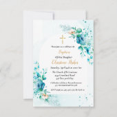 Blauwe waterverf flora splash Baptisme Kaart (Voorkant)