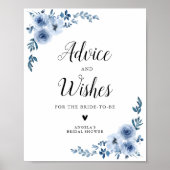 Blauwe waterverf floraal advies & wensen teken poster (Voorkant)