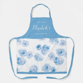 Blauwe waterverf floraal gepersonaliseerd kookplat schort (Voorkant)