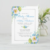 Blauwe Waterverf Floral Baby shower Kaart (Staand voorkant)