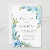 Blauwe Waterverf Floral Baby shower Kaart (Voorkant)