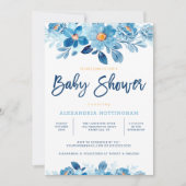Blauwe Waterverf Floral Baby shower Kaart (Voorkant)
