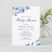 Blauwe Waterverf Floral Baby shower Kaart (Staand voorkant)