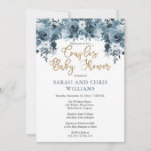 Blauwe Waterverf Floral | Baby shower van gouden p Kaart (Voorkant)