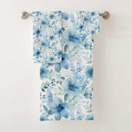 Blauwe Waterverf Floral Bad Handdoek