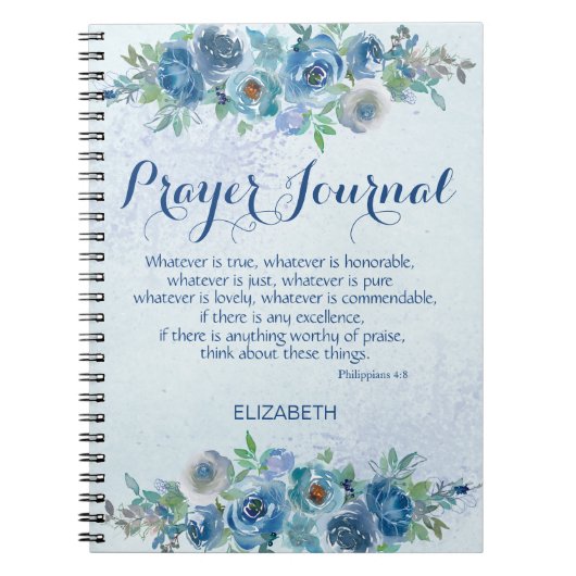Blauwe Waterverf Floral Bible Name Prayer Journal Notitieboek (Voorkant)