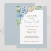 Blauwe Waterverf Floral Birthday Party Kaart (Voorkant / Achterkant)