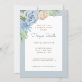 Blauwe Waterverf Floral Birthday Party Kaart