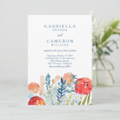  blauwe Waterverf Floral Boho Garden Wedding Kaart (Staand voorkant)