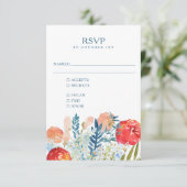  blauwe Waterverf Floral Boho Wedding Meal RSVP Kaartje (Staand voorkant)
