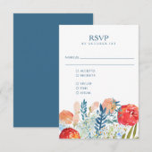  blauwe Waterverf Floral Boho Wedding Meal RSVP Kaartje (Voorkant / Achterkant)