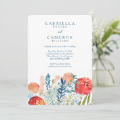  blauwe Waterverf Floral Boho Wedding RSVP Kaart (Staand voorkant)