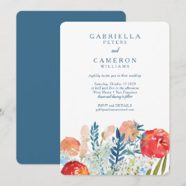  blauwe Waterverf Floral Boho Wedding RSVP Kaart