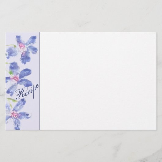 Blauwe Waterverf Floral Briefpapier (Voorkant)