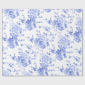 Blauwe Waterverf Floral Cadeaupapier (Vlak)