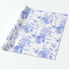 Blauwe Waterverf Floral Cadeaupapier