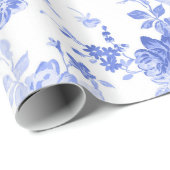 Blauwe Waterverf Floral Cadeaupapier (Rol Hoek)