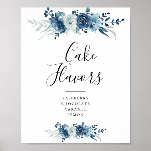 Blauwe waterverf floral cake smaken teken poster (Voorkant)