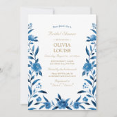 Blauwe Waterverf floral Chinoiserie vrijgezellenfe Kaart (Voorkant)