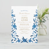 Blauwe Waterverf floral Chinoiserie vrijgezellenfe Kaart (Staand voorkant)