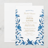 Blauwe Waterverf floral Chinoiserie vrijgezellenfe Kaart (Voorkant / Achterkant)