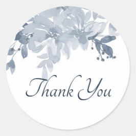 Blauwe waterverf floral dank u klassieke ronde st sticker
