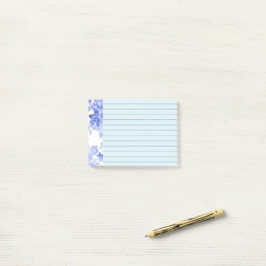 Blauwe Waterverf Floral Design, gevoerd Post-it® Notes (Op bureau)