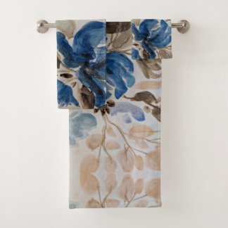 Blauwe Waterverf - Floral Design Towel Set Bad Handdoek