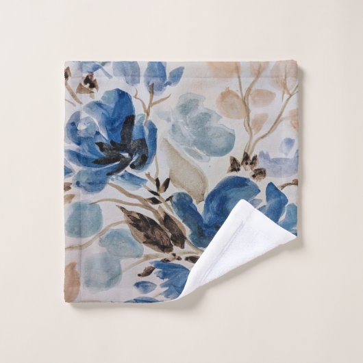 Blauwe Waterverf - Floral Design Towel Set Bad Handdoek (Wasdoekje)