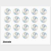 Blauwe Waterverf Floral en witte glitter Ronde Sticker (Vel)