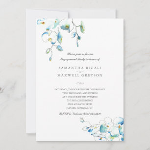 Blauwe Waterverf Floral Engagement Party Kaart