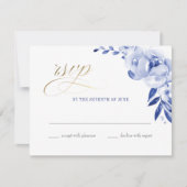 Blauwe Waterverf Floral Faux Folie RSVP Briefkaart (Voorkant)
