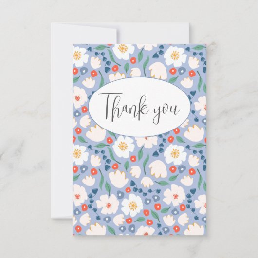 Blauwe Waterverf Floral Flat Hartelijk dank Bedankkaart (Voorkant)