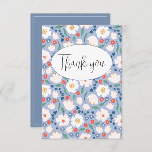 Blauwe Waterverf Floral Flat Hartelijk dank Bedankkaart (Voorkant / Achterkant)