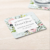 Blauwe Waterverf Floral Forever begint morgen Kartonnen Onderzetters (Schuin)