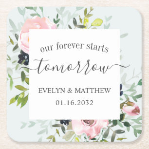 Blauwe Waterverf Floral Forever begint morgen Kartonnen Onderzetters